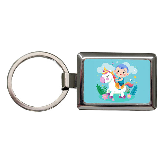 Baby Riding Unicorn Cute Funny Rectangle Metal Keychain