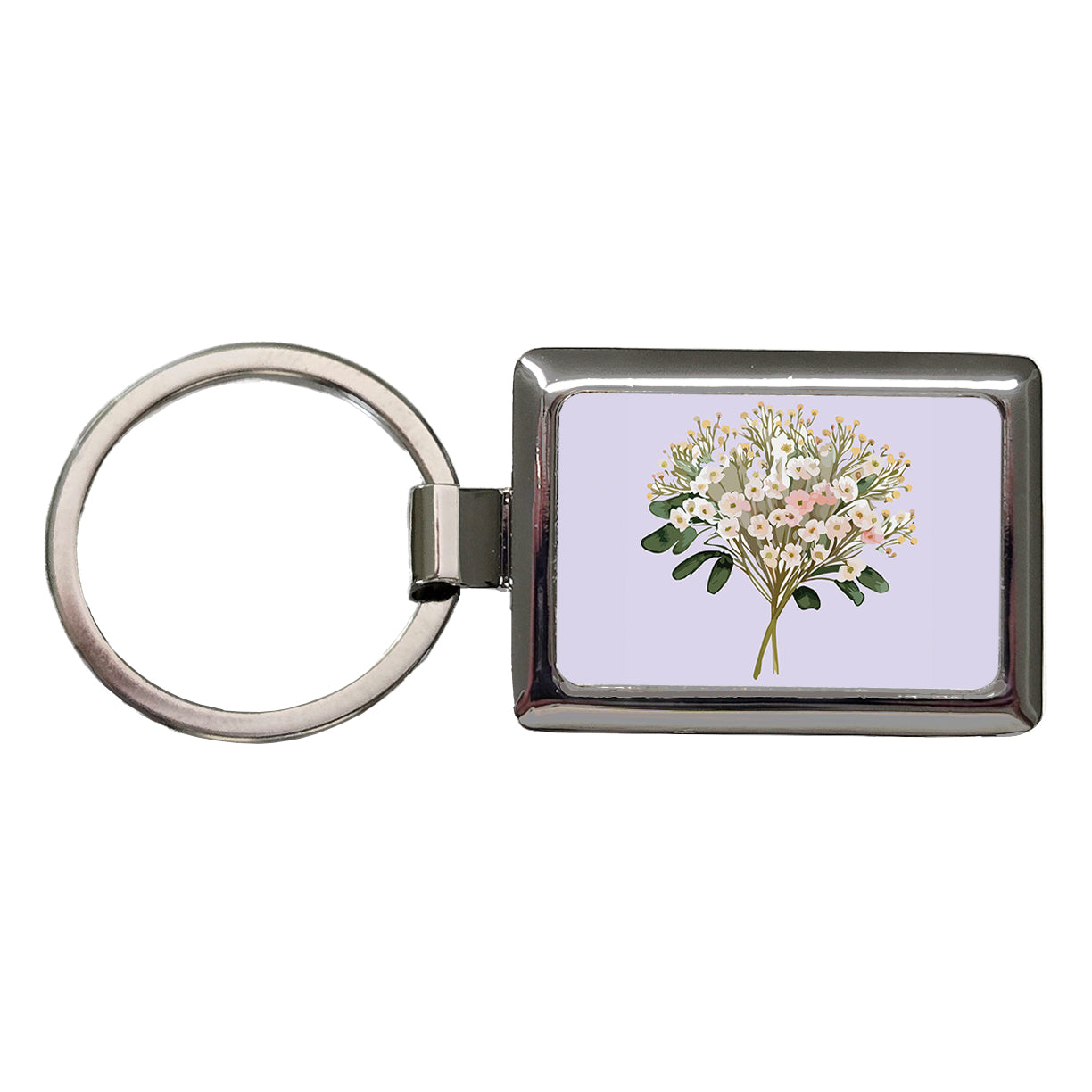 Baby's Breath Flowers White Rectangle Metal Keychain