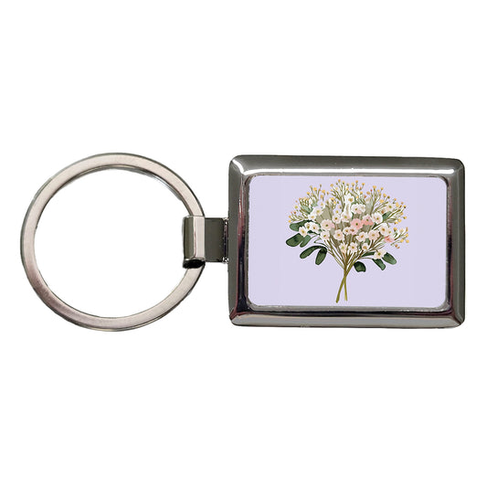 Baby's Breath Flowers White Rectangle Metal Keychain