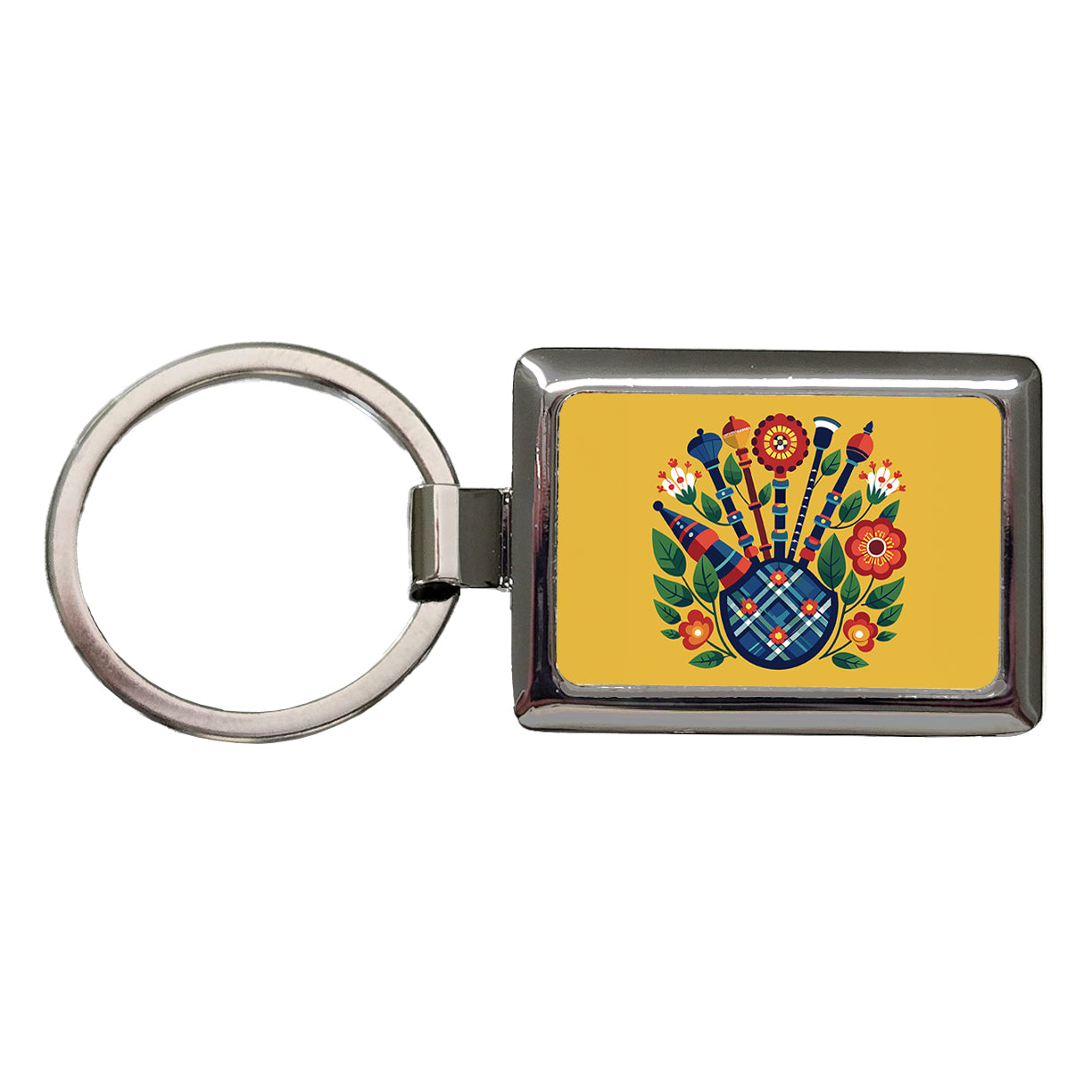 Bagpipes Music Floral Motif Rectangle Metal Keychain