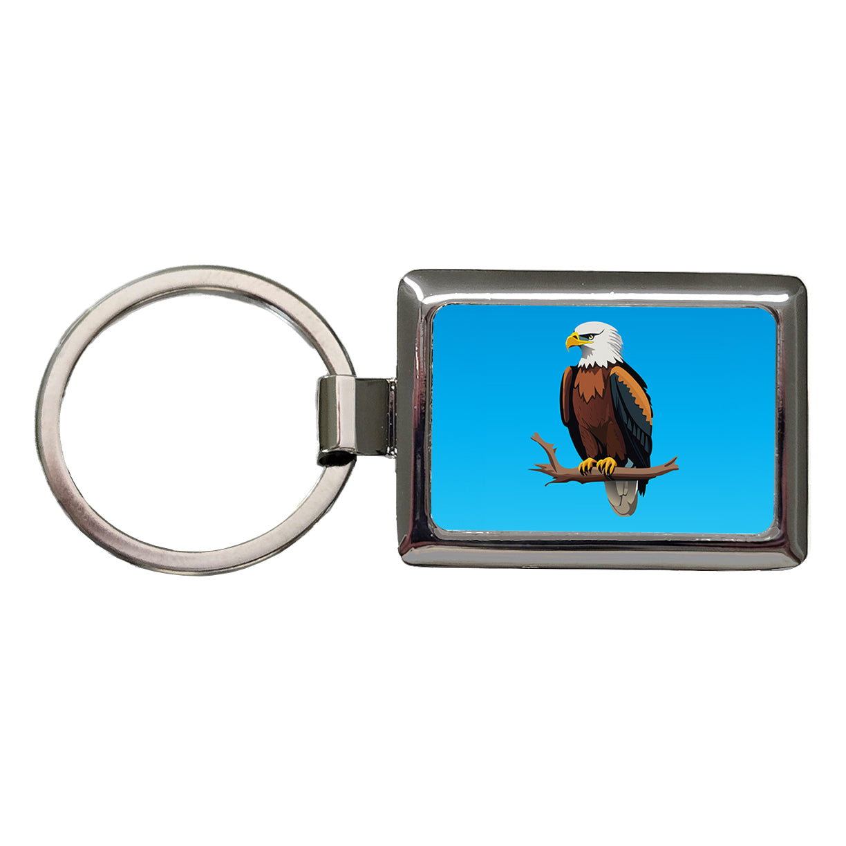 Bald Eagle on Branch Rectangle Metal Keychain