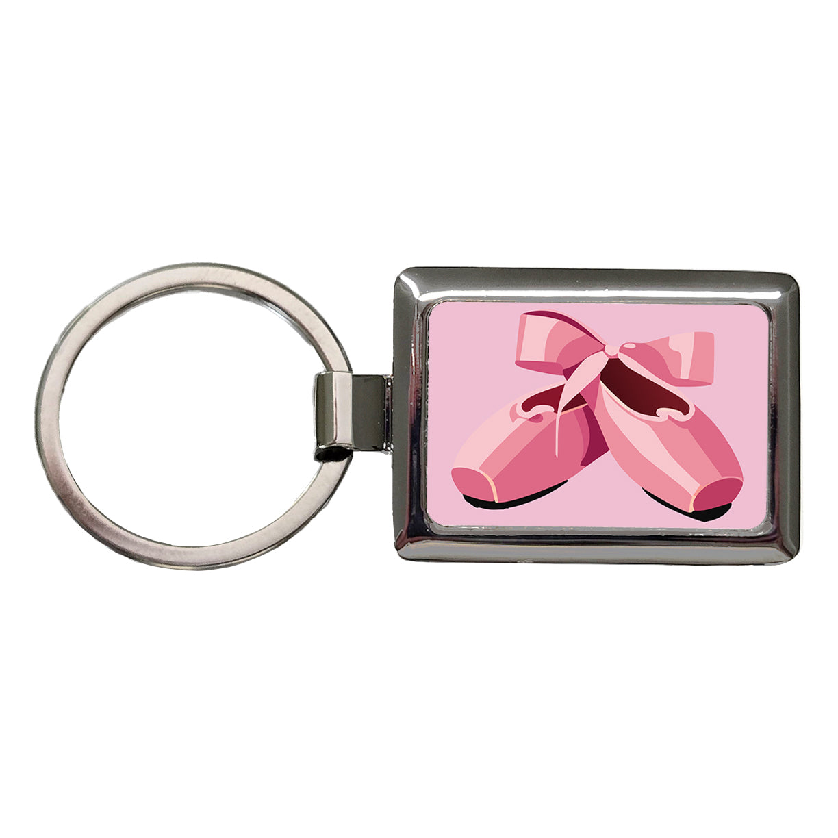 Ballet Shoes Pink with Bow Ballerina Rectangle Metal Keychain