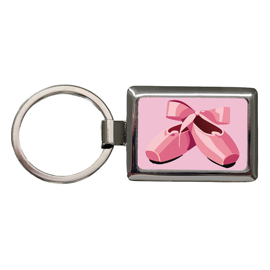 Ballet Shoes Pink with Bow Ballerina Rectangle Metal Keychain