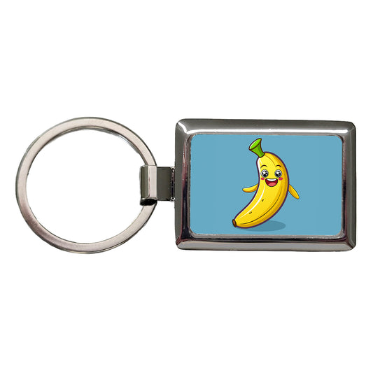Banana Happy Fruit Rectangle Metal Keychain