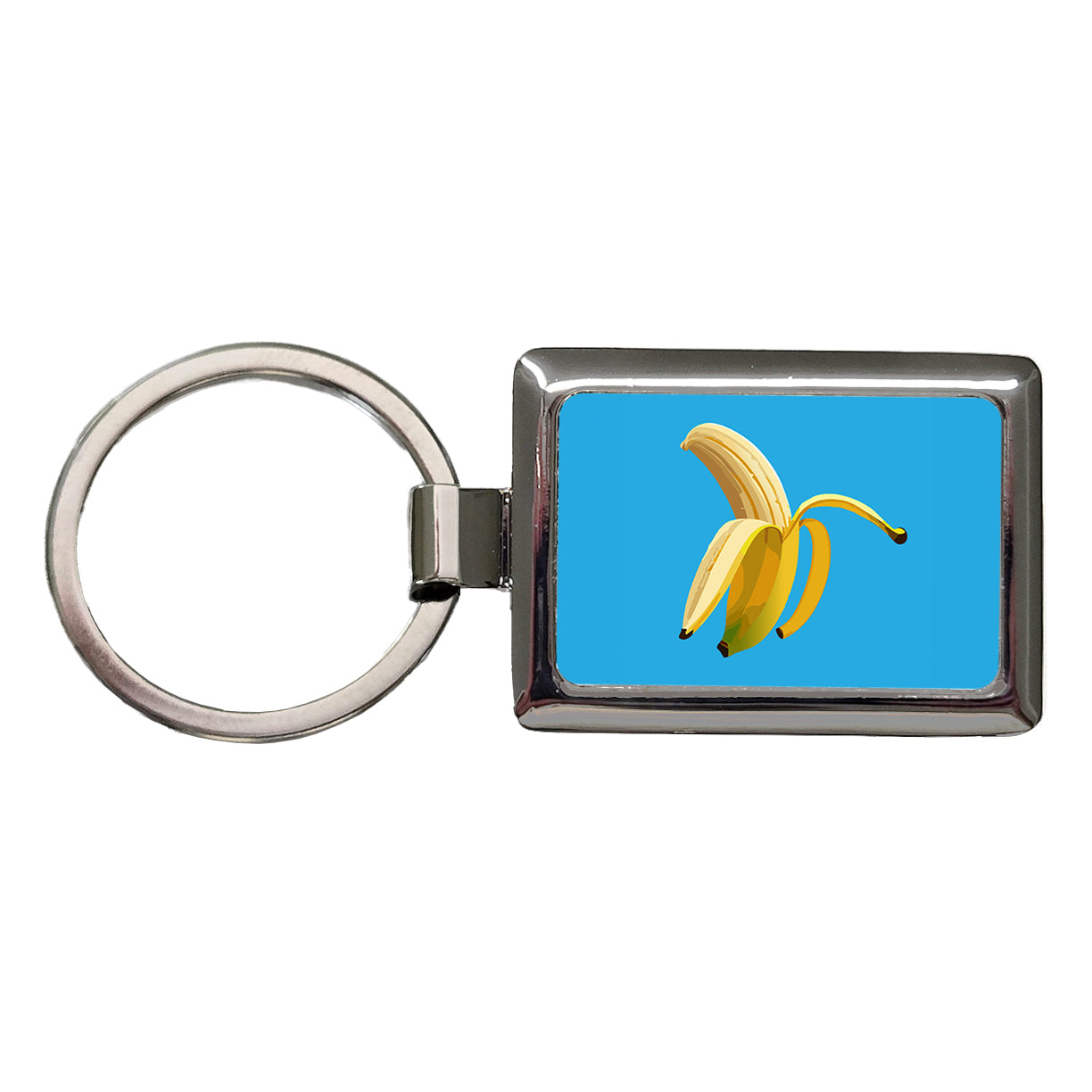 Banana Peeled Fruit Rectangle Metal Keychain