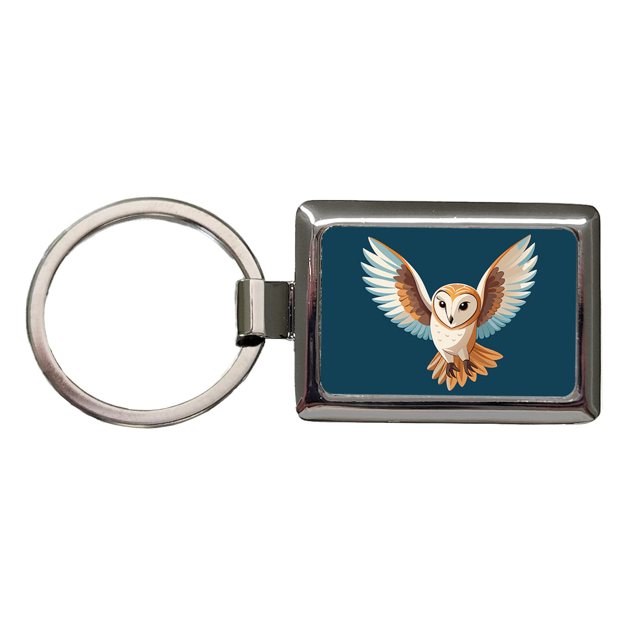 Barn Owl Bird Flying Rectangle Metal Keychain