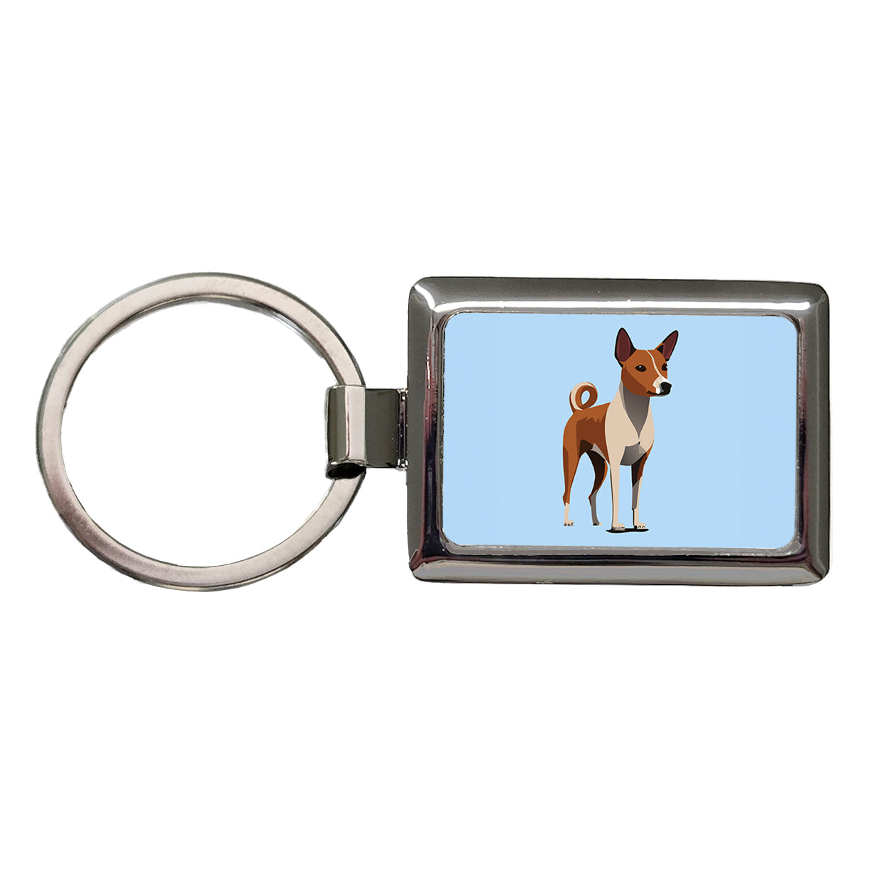 Basenji Dog Standing Rectangle Metal Keychain