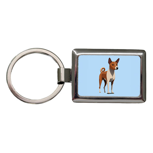 Basenji Dog Standing Rectangle Metal Keychain