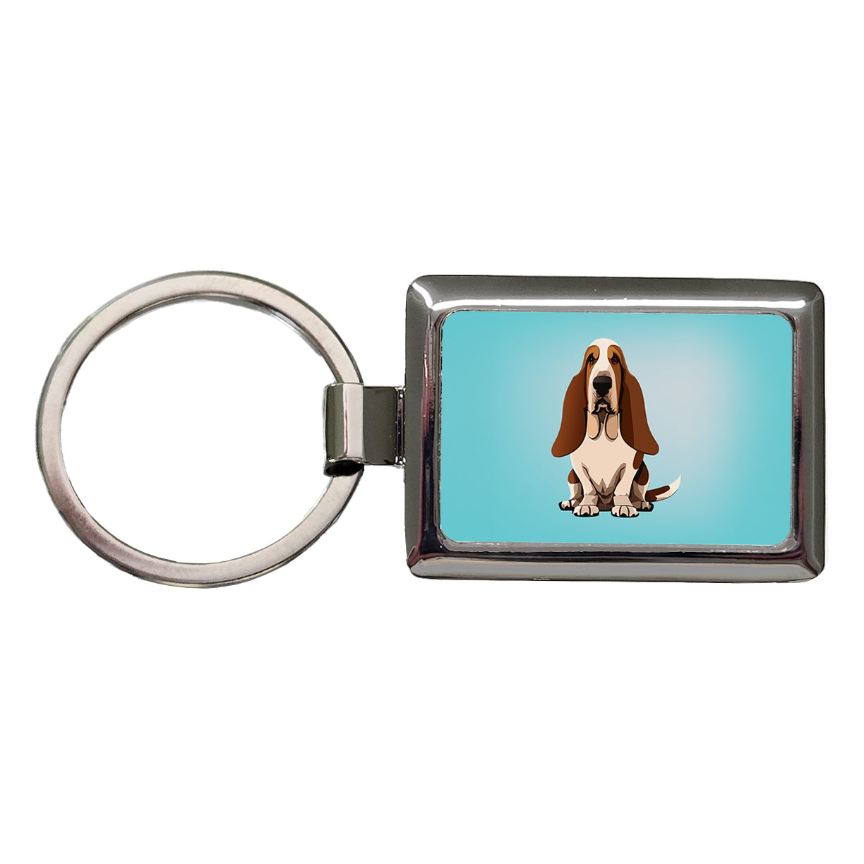 Basset Hound Dog Sitting Rectangle Metal Keychain