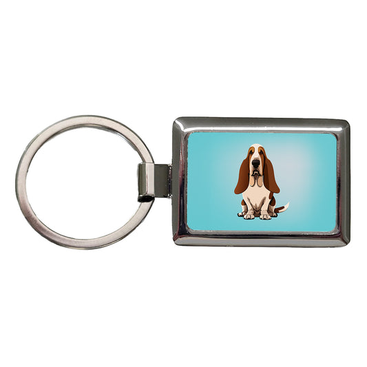 Basset Hound Dog Sitting Rectangle Metal Keychain
