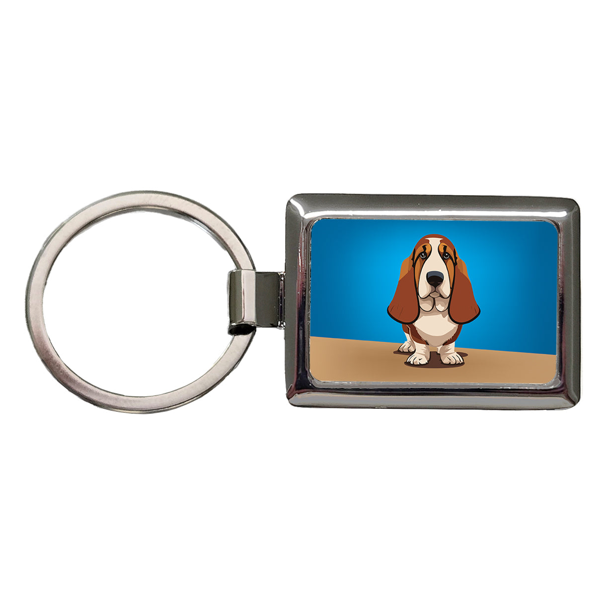 Basset Hound Staring Rectangle Metal Keychain