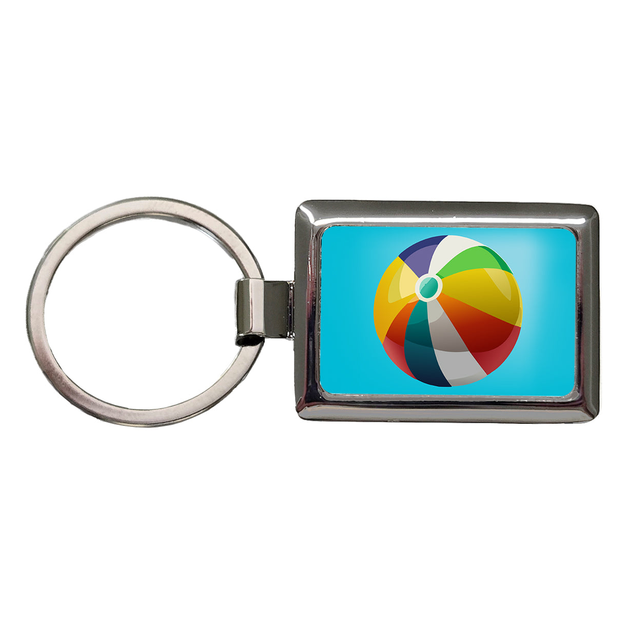 Beach Ball Colorful Rectangle Metal Keychain