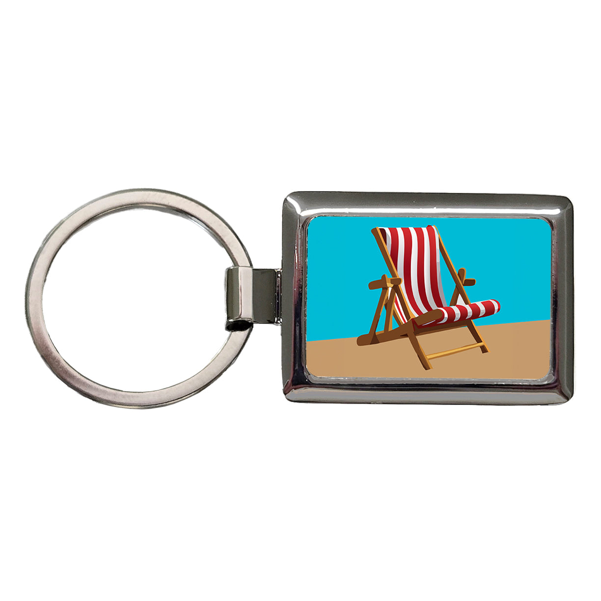 Beach Chair Red White Stripe Vacation Rectangle Metal Keychain