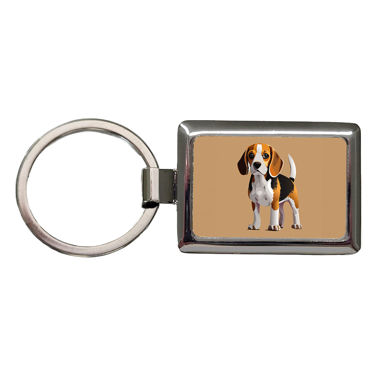 Beagle Dog Standing Rectangle Metal Keychain