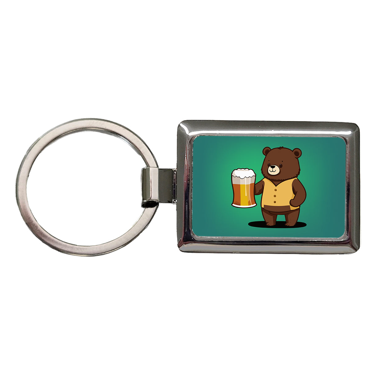 Bear Drinking Beer Standing Funny Rectangle Metal Keychain