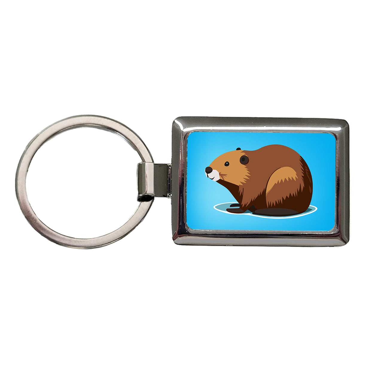 Beaver Cute Profile Rectangle Metal Keychain