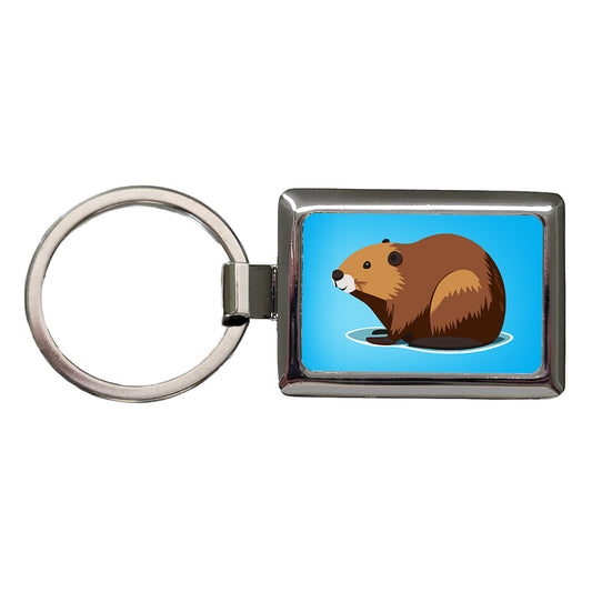Beaver Cute Profile Rectangle Metal Keychain