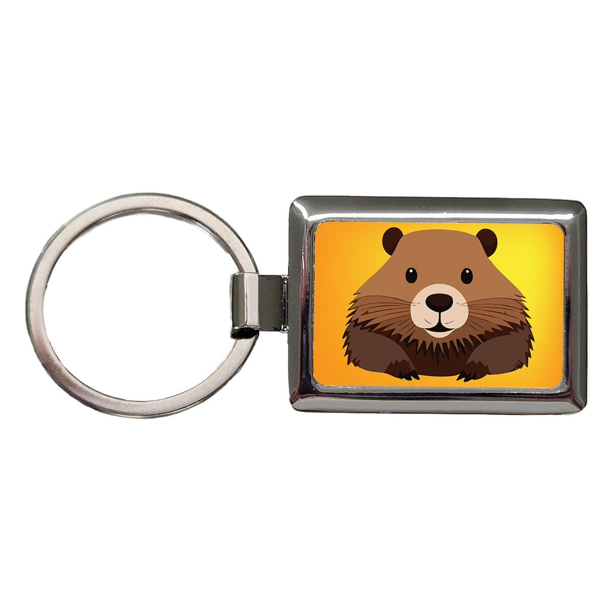 Beaver Cute Staring Rectangle Metal Keychain