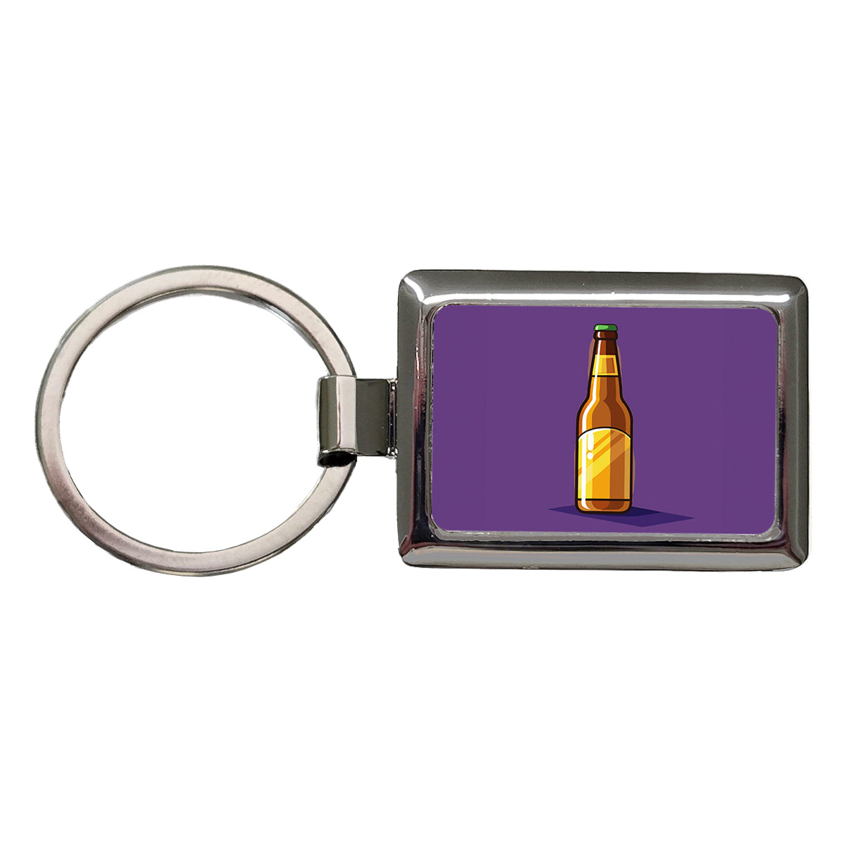 Beer Bottle Rectangle Metal Keychain