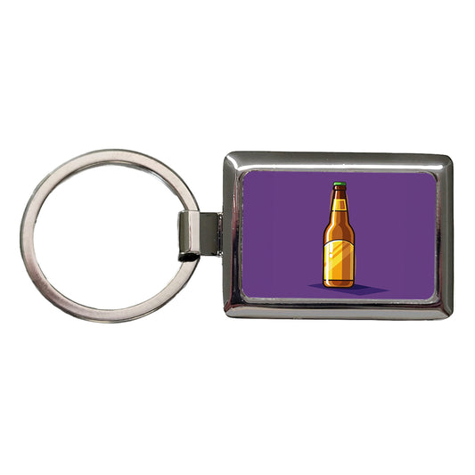 Beer Bottle Rectangle Metal Keychain