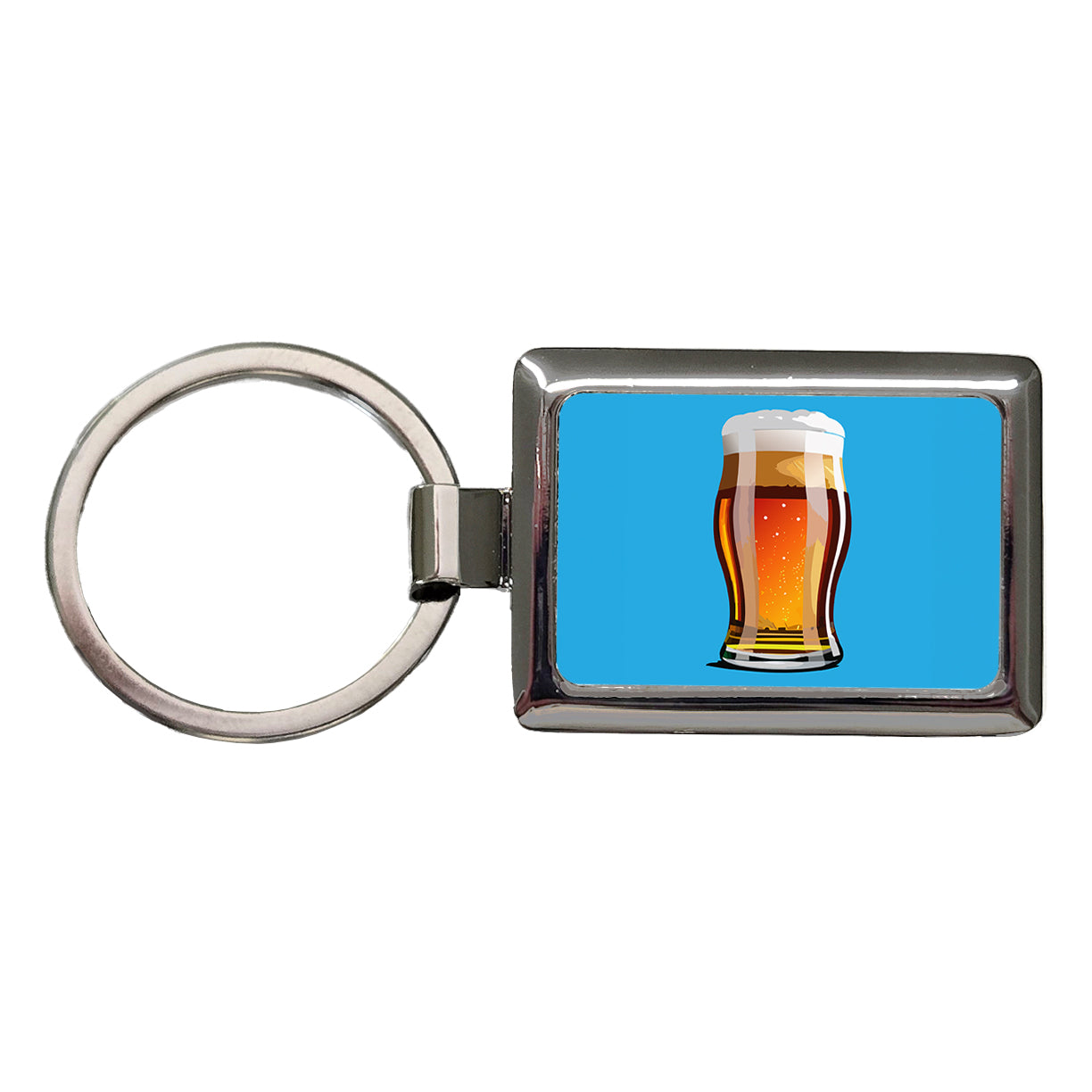 Beer Glass Mug Rectangle Metal Keychain