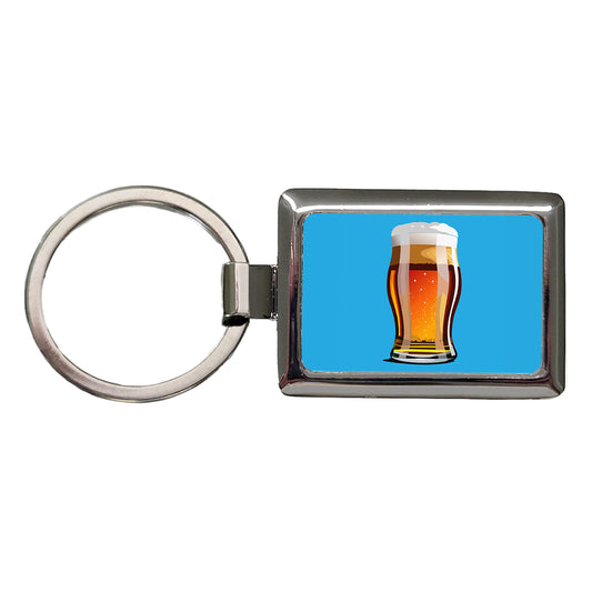 Beer Glass Mug Rectangle Metal Keychain