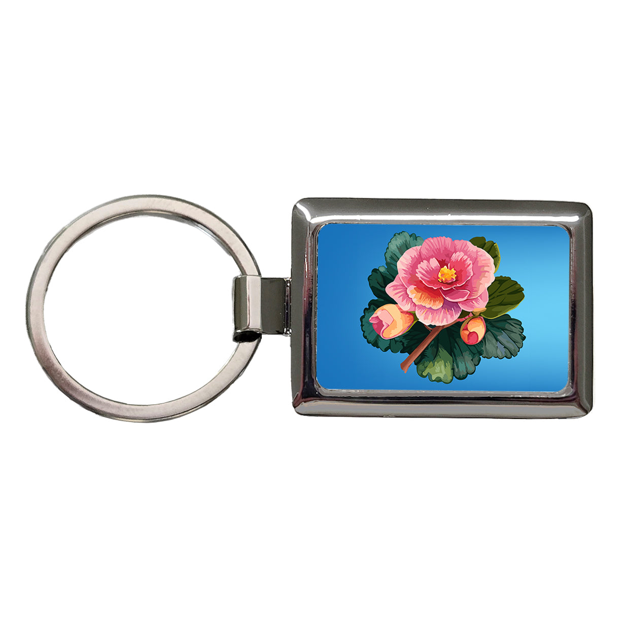 Begonia Flower Watercolor Rectangle Metal Keychain