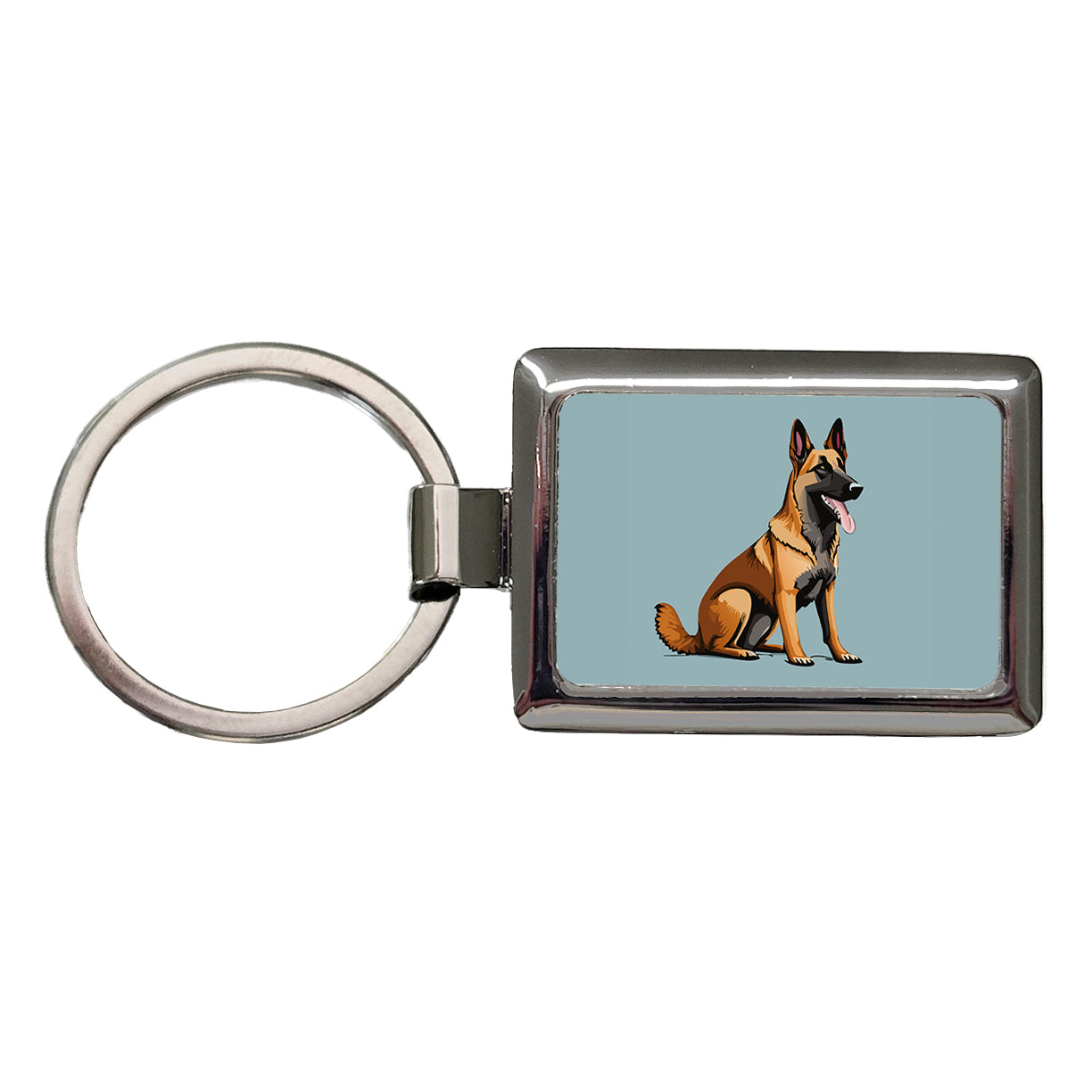 Belgian Shepherd Dog Sitting Rectangle Metal Keychain