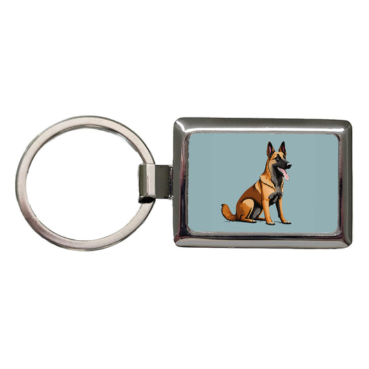 Belgian Shepherd Dog Sitting Rectangle Metal Keychain