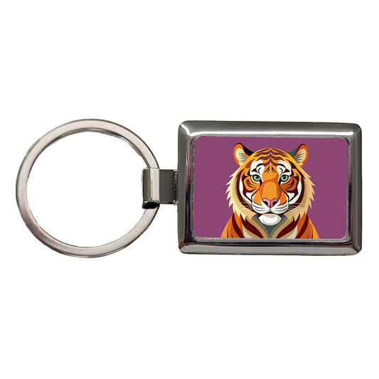 Bengal Tiger Rectangle Metal Keychain