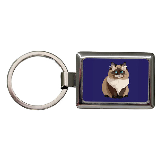 Birman Cat Sitting Rectangle Metal Keychain