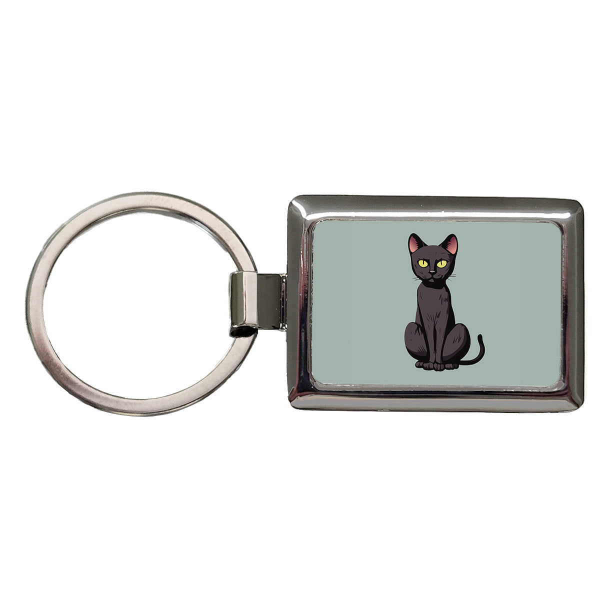 Black Bombay Cat Sitting Rectangle Metal Keychain