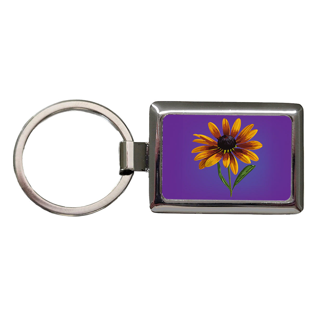 Black Eyed Susan Flower Yellow Watercolor Rectangle Metal Keychain