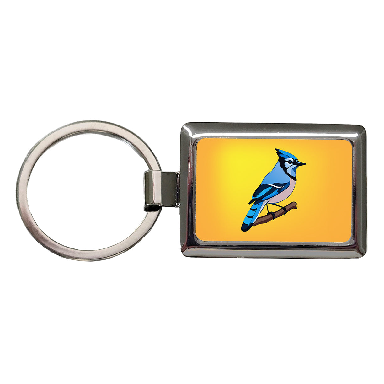 Blue Jay on Branch Rectangle Metal Keychain