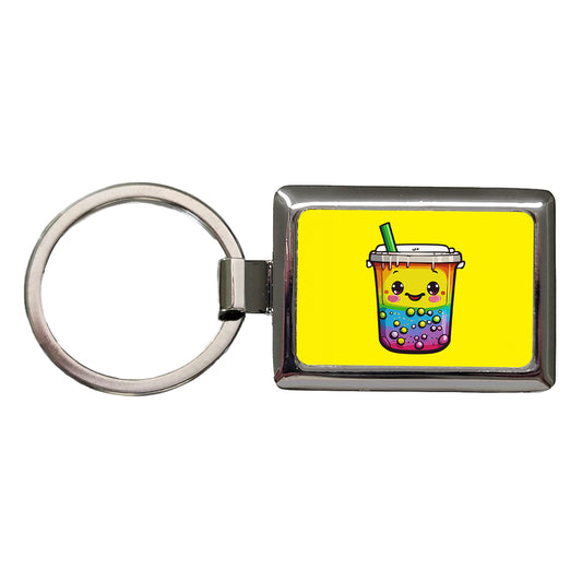 Boba Bubble Tea Rainbow Cute Rectangle Metal Keychain