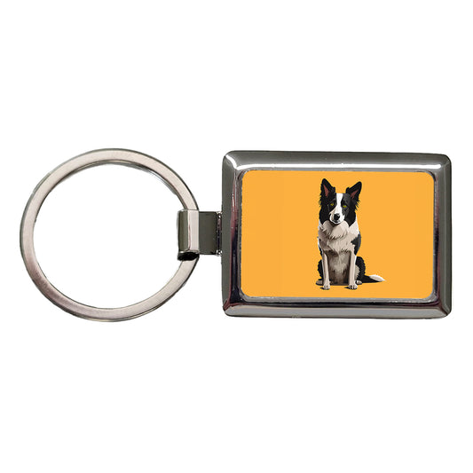 Border Collie Sitting Rectangle Metal Keychain