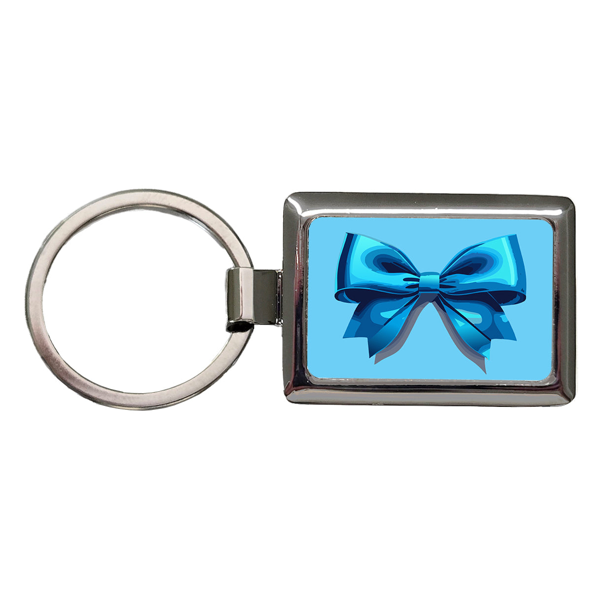 Bow Cheerleading Coquette Blue Rectangle Metal Keychain