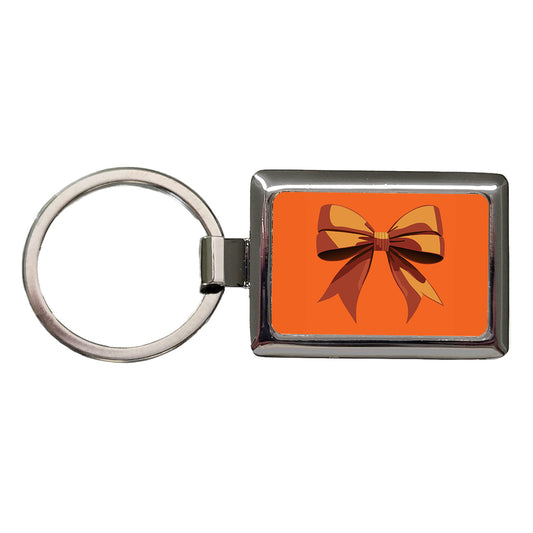 Bow Cheerleading Coquette Orange Rectangle Metal Keychain