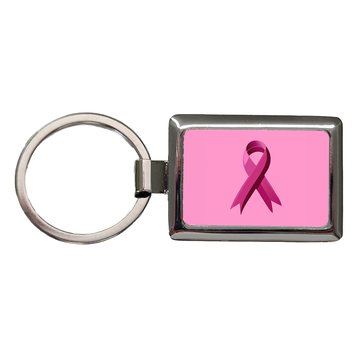 Breast Cancer Awareness Ribbon Pink Rectangle Metal Keychain