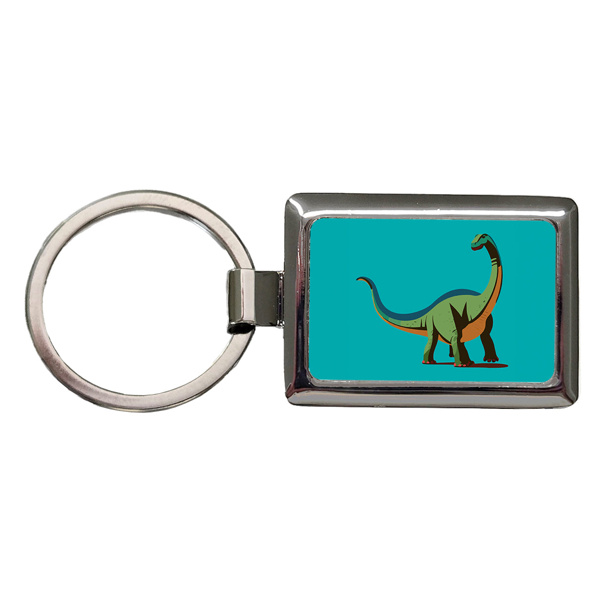 Brontosaurus Dinosaur Rectangle Metal Keychain
