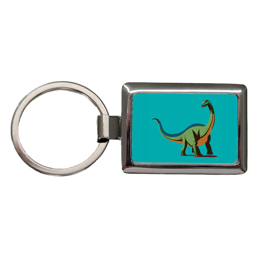 Brontosaurus Dinosaur Rectangle Metal Keychain