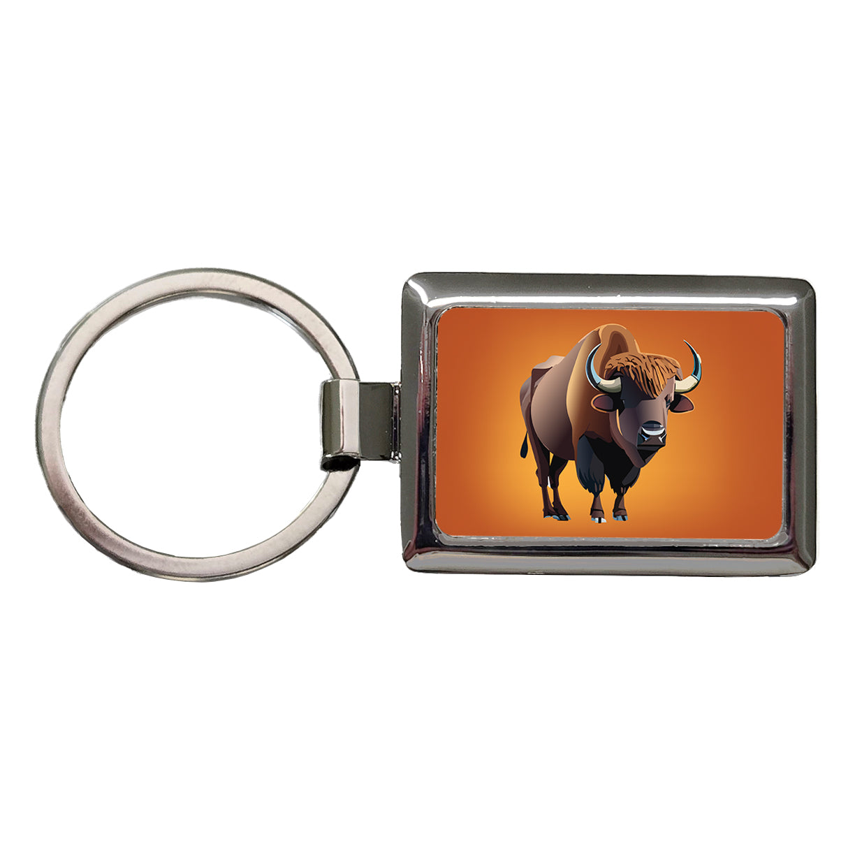 Buffalo Standing Rectangle Metal Keychain