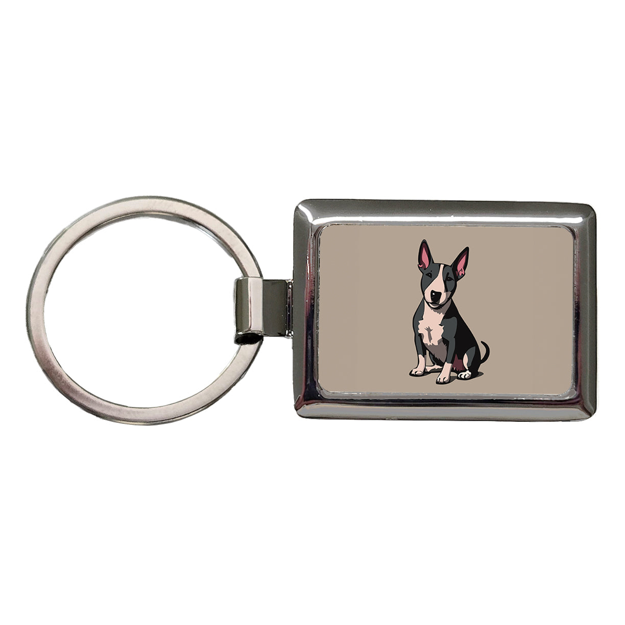 Bull Terrier Dog Sitting Rectangle Metal Keychain