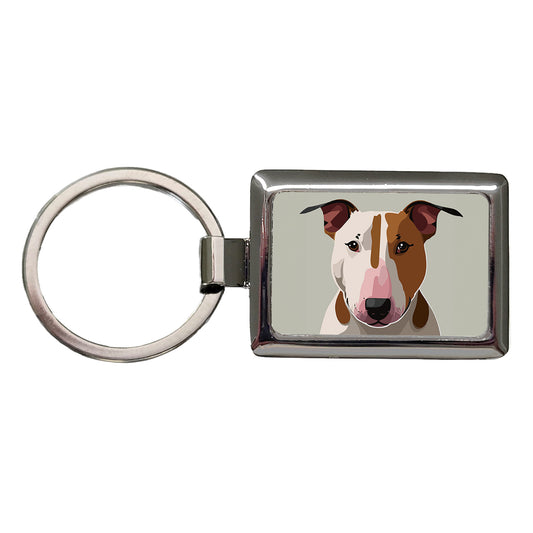 Bull Terrier Dog Staring Rectangle Metal Keychain