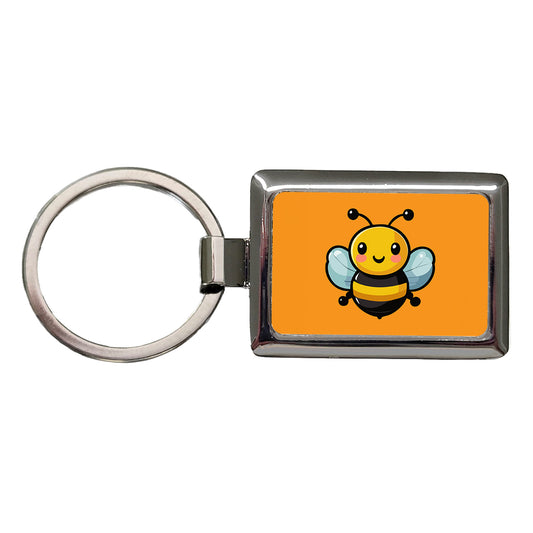 Bumble Bee Happy Rectangle Metal Keychain