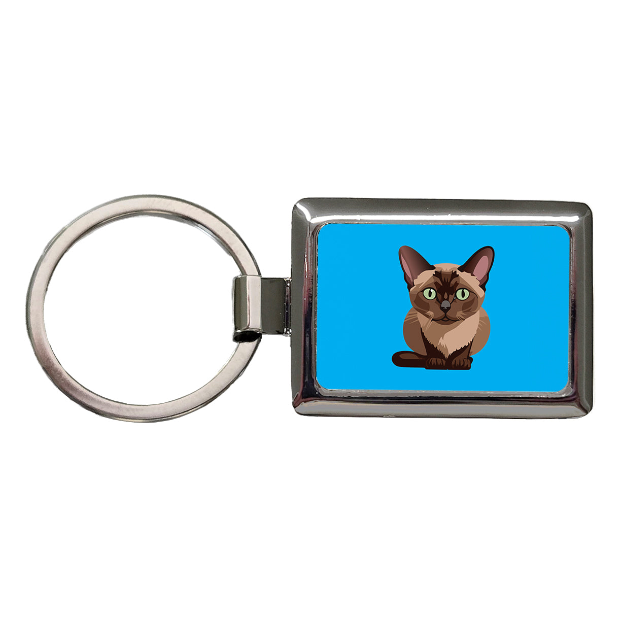 Burmese Cat Crouched Rectangle Metal Keychain