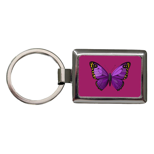 Butterfly Purple Rectangle Metal Keychain