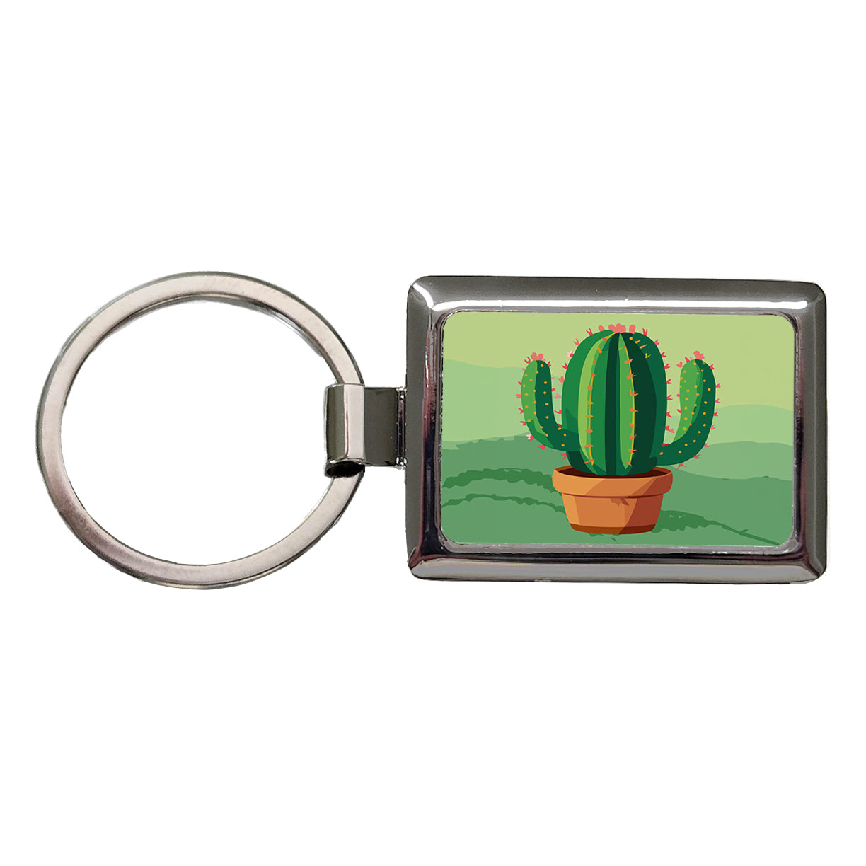 Cactus Green Rectangle Metal Keychain