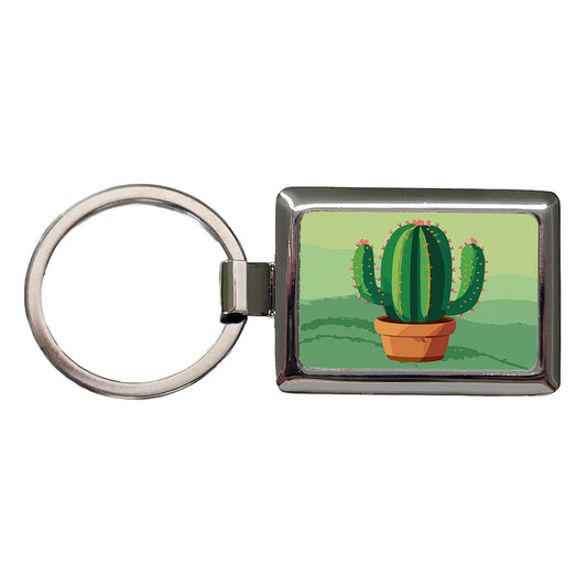Cactus Green Rectangle Metal Keychain