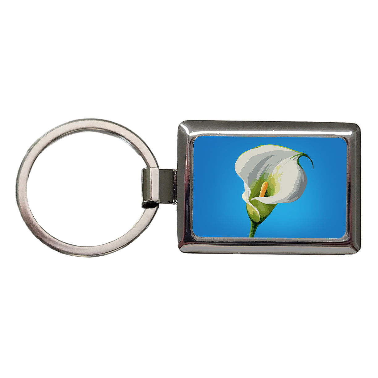 Calla Lily Flower White Rectangle Metal Keychain